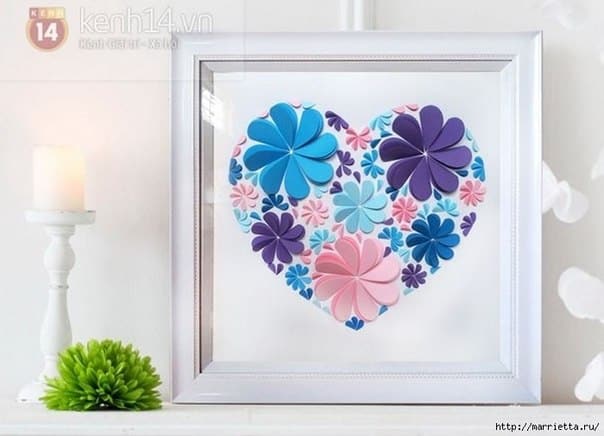 Coração com flores de papel é diferente, mas fácil de ser feito (Foto: fabartdiy.com) 