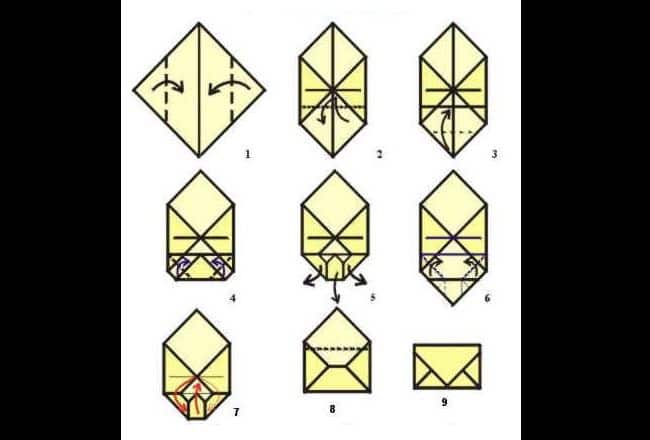 dobradura de papel origami envelope simples