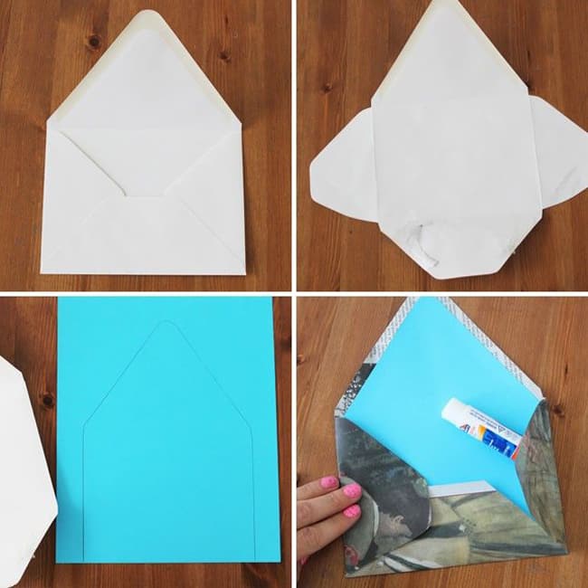 dobradura de papel origami envelope duas cores