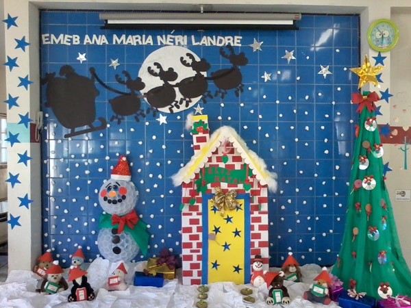 mural de Natal para escola boneco de neve