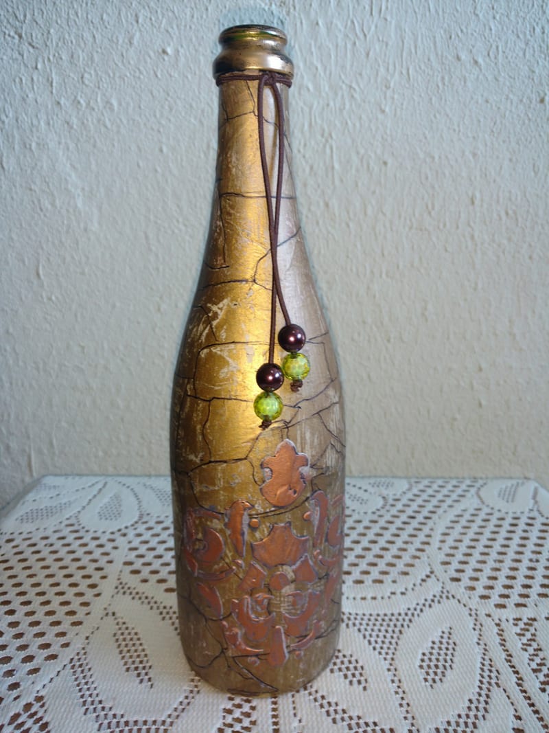 garrafa decorada craquele metalizado