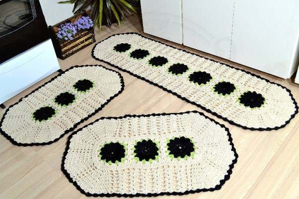 tapetes de croche com flores para cozinha