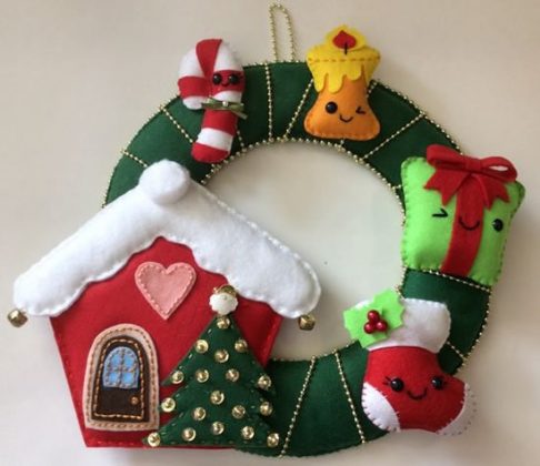 Guirlanda de Natal em Feltro: ideias, passo a passo e moldes
