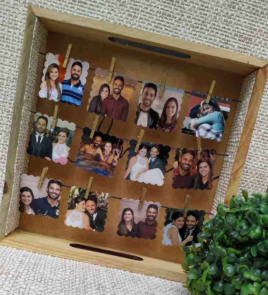 decoração criativa com fotos no caixote
