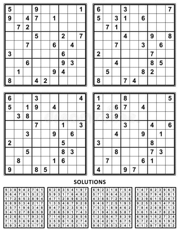 Jogo Sudoku Com Respostas. Complexidade Difícil. Simples