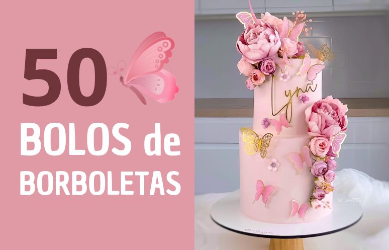 Bolo borboleta, Chantilly rosa, Degrade rosa, Jardim Encantando, Feminino, Redondo