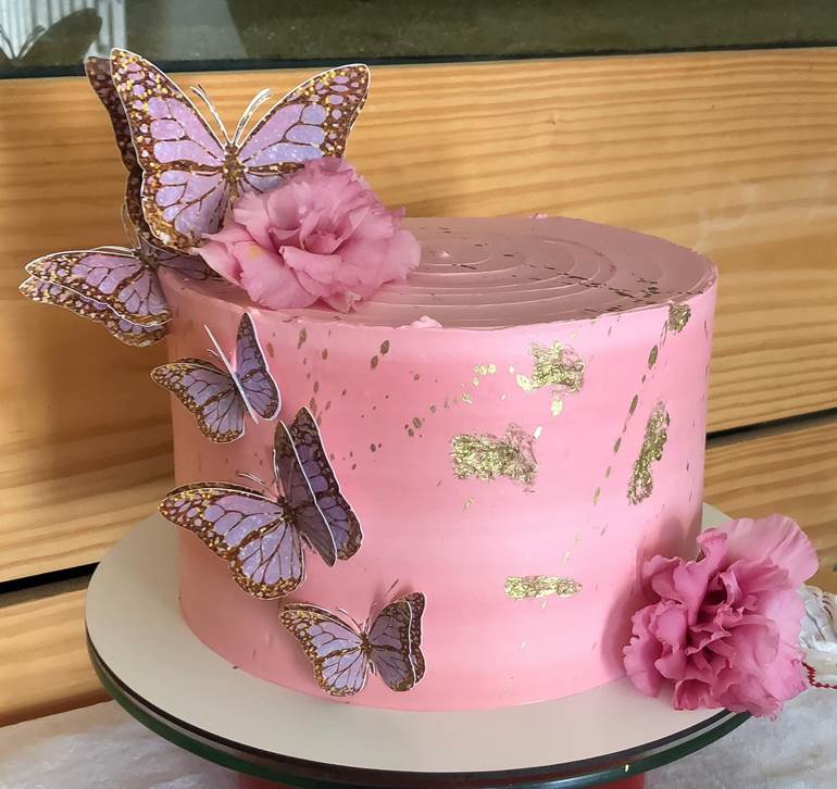 Decoração do bolo de borboleta rosa 22x para festa de casamento de