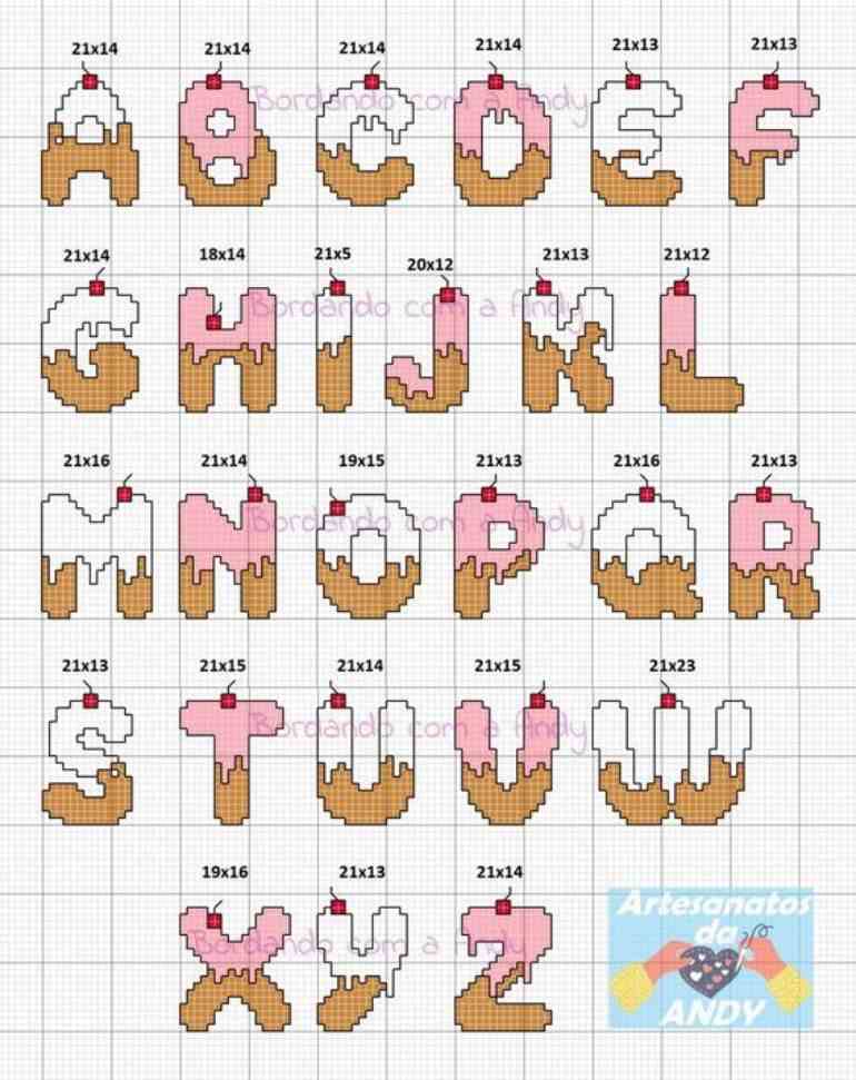 alfabeto em ponto cruz para toalha de boca pequeno